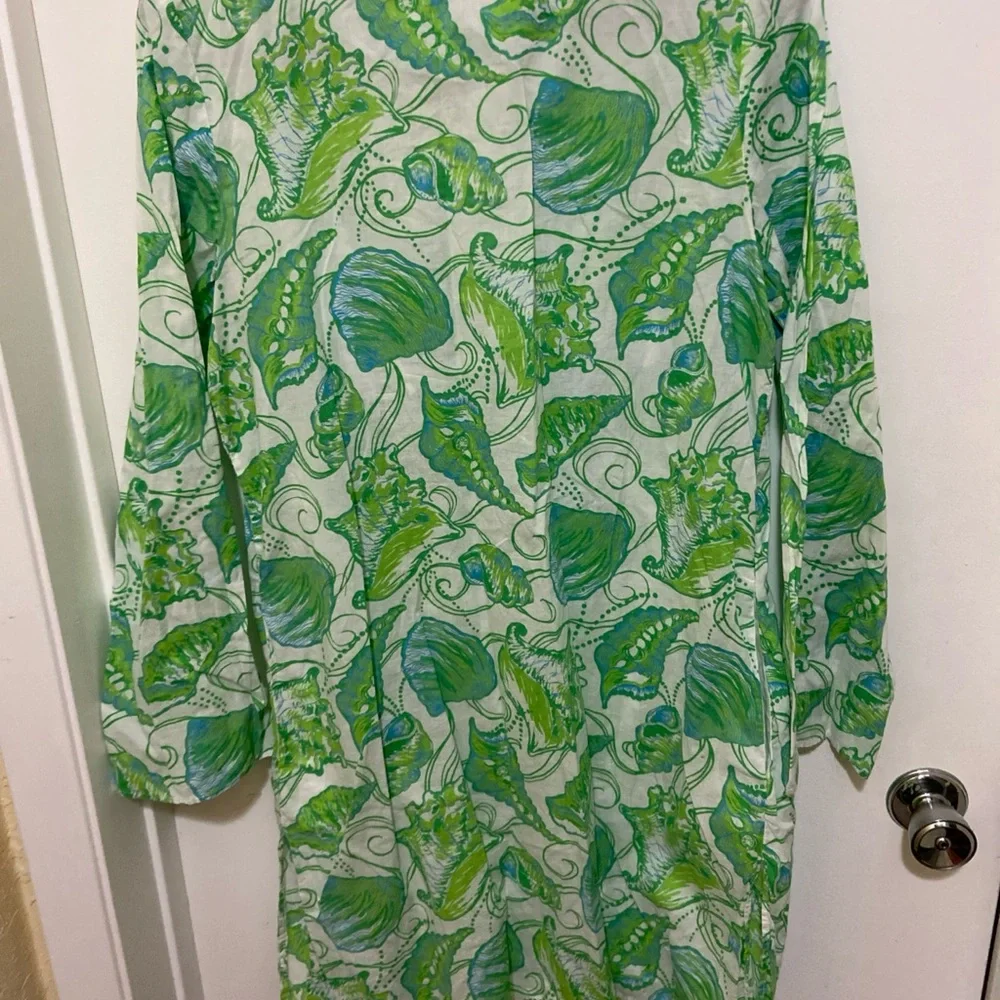 Lilly Pulitzer Jubilee Brooke Shields Green Blue white Beaded Tunic Dress Sz L - Picture 5 of 6